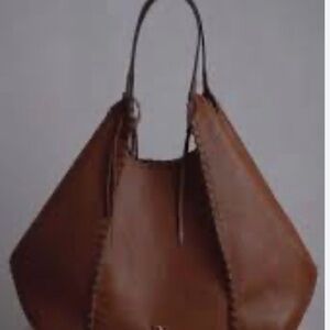Sam Edelman Sylvia Whipstitch Expandable Leather Tote in brown